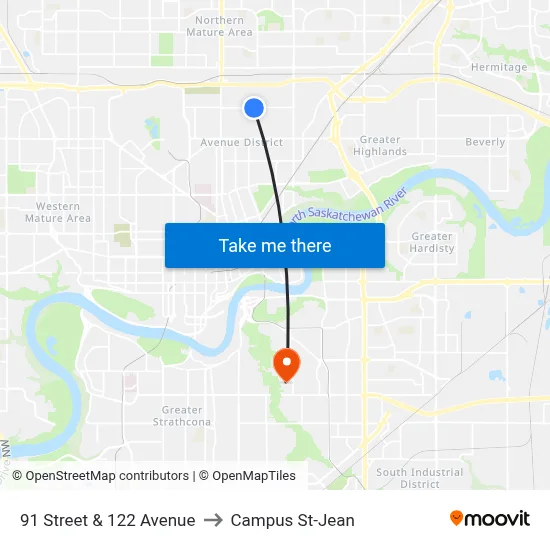 91 Street & 122 Avenue to Campus St-Jean map