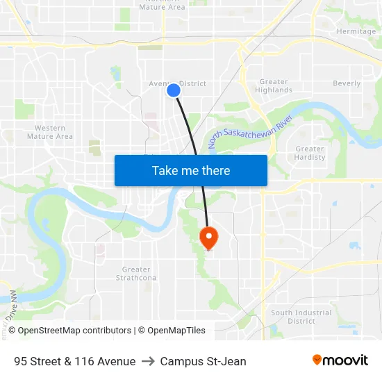 95 Street & 116 Avenue to Campus St-Jean map