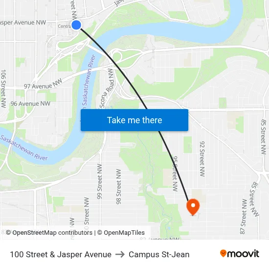 100 Street & Jasper Avenue to Campus St-Jean map