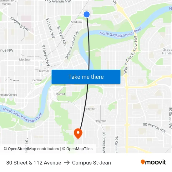 80 Street & 112 Avenue to Campus St-Jean map