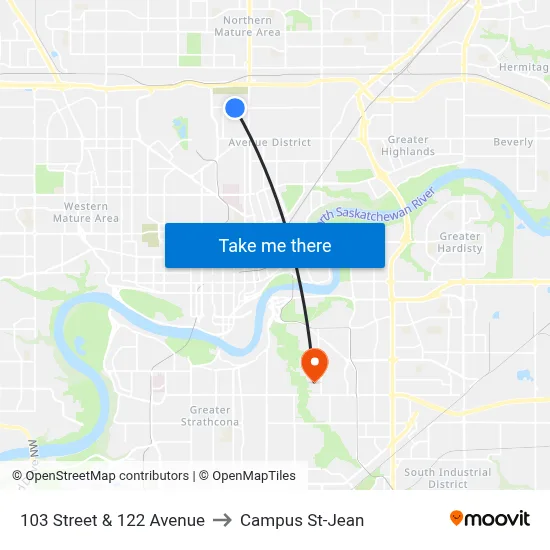 103 Street & 122 Avenue to Campus St-Jean map