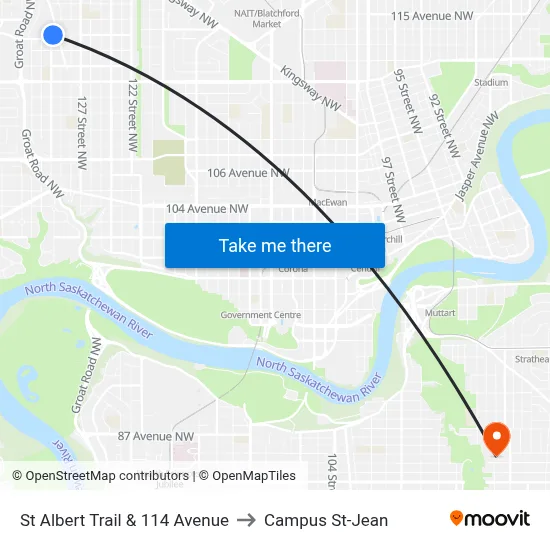 St Albert Trail & 114 Avenue to Campus St-Jean map