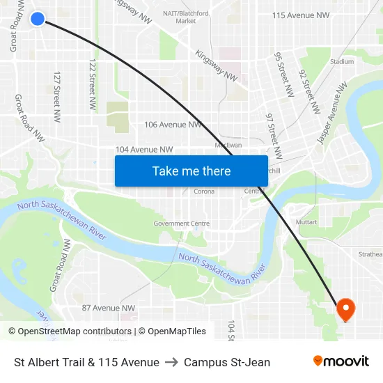 St Albert Trail & 115 Avenue to Campus St-Jean map