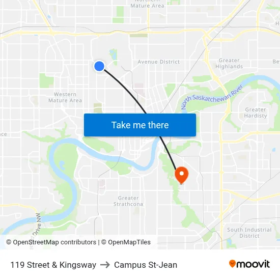119 Street & Kingsway to Campus St-Jean map