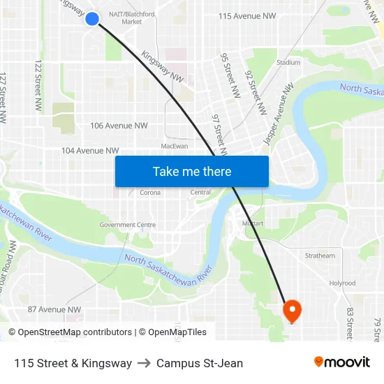 115 Street & Kingsway to Campus St-Jean map