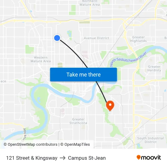 121 Street & Kingsway to Campus St-Jean map
