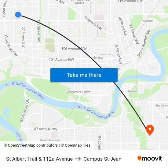 St Albert Trail & 112a Avenue to Campus St-Jean map