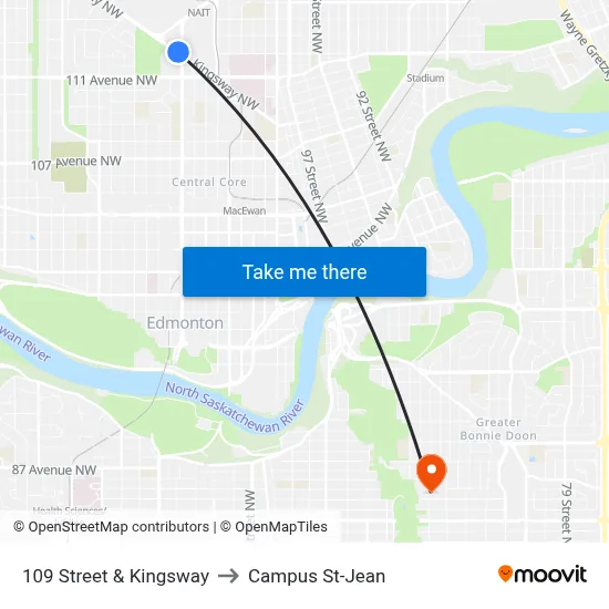 109 Street & Kingsway to Campus St-Jean map