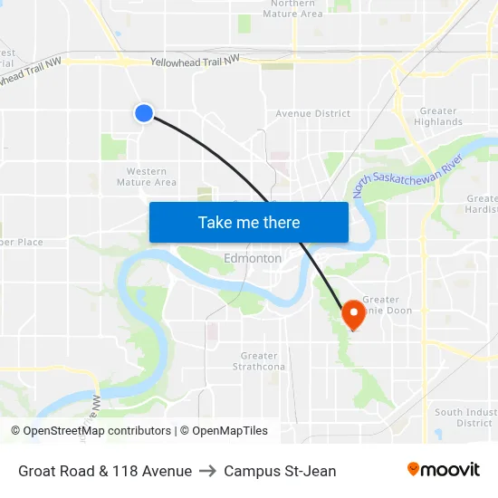 Groat Road & 118 Avenue to Campus St-Jean map