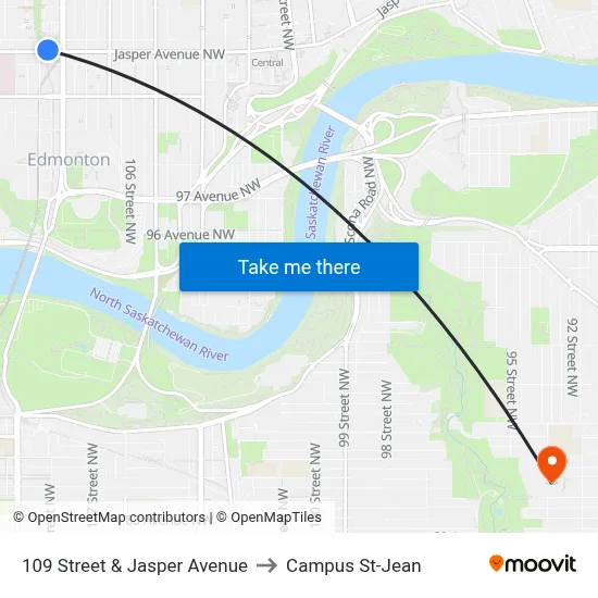 109 Street & Jasper Avenue to Campus St-Jean map