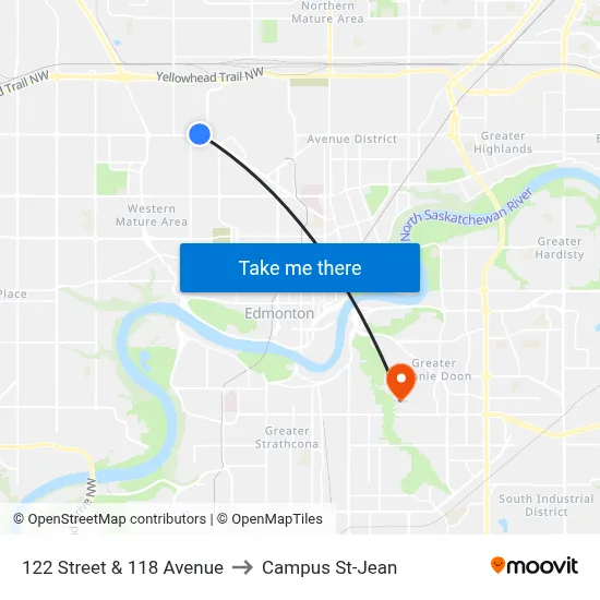 122 Street & 118 Avenue to Campus St-Jean map