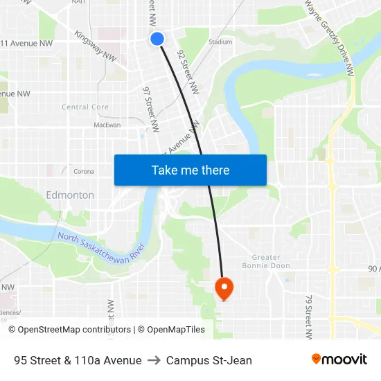 95 Street & 110a Avenue to Campus St-Jean map