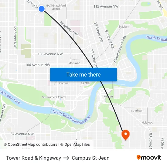Tower Road & Kingsway to Campus St-Jean map
