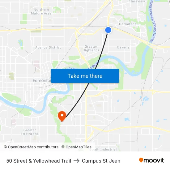 50 Street & Yellowhead Trail to Campus St-Jean map