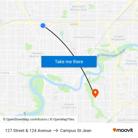 127 Street & 124 Avenue to Campus St-Jean map