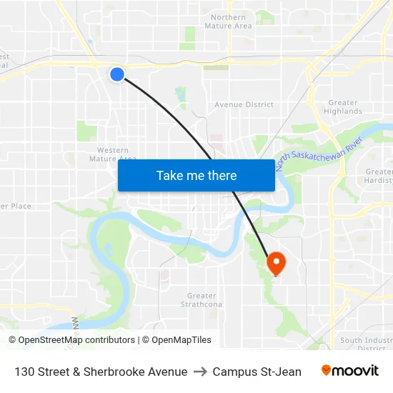 130 Street & Sherbrooke Avenue to Campus St-Jean map