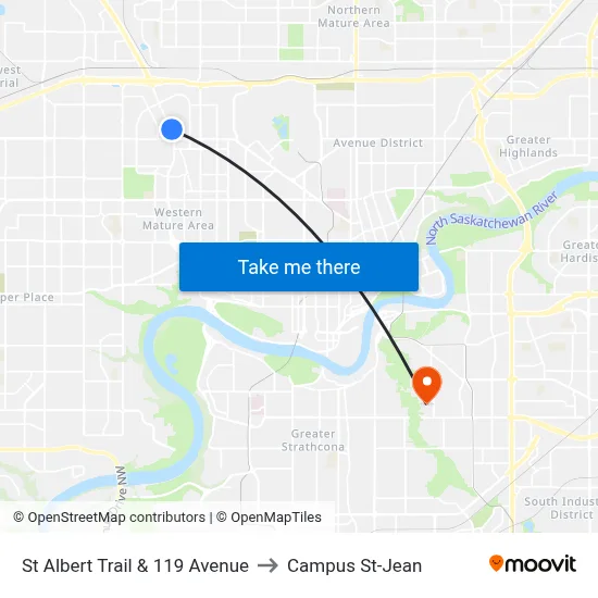 St Albert Trail & 119 Avenue to Campus St-Jean map