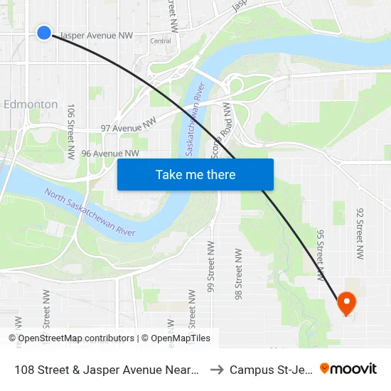 108 Street & Jasper Avenue Nearside to Campus St-Jean map
