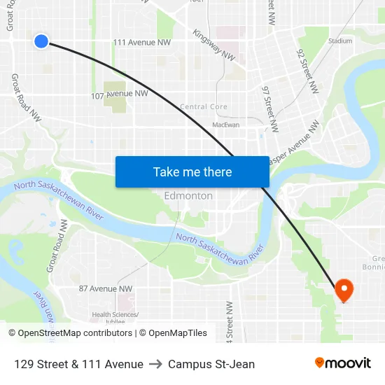129 Street & 111 Avenue to Campus St-Jean map