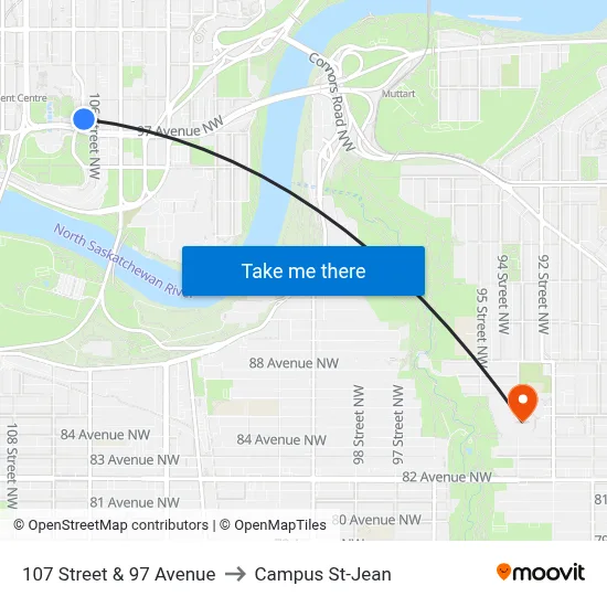 107 Street & 97 Avenue to Campus St-Jean map