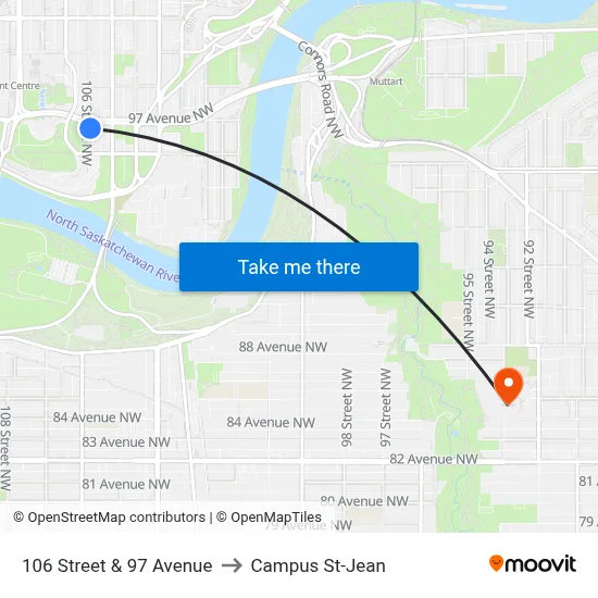 106 Street & 97 Avenue to Campus St-Jean map