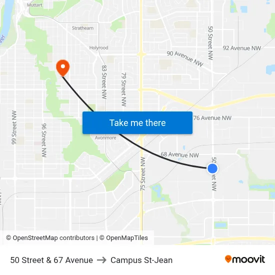 50 Street & 67 Avenue to Campus St-Jean map