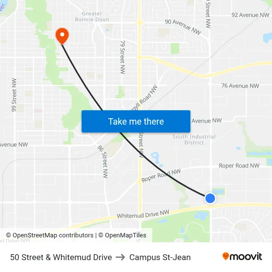 50 Street & Whitemud Drive to Campus St-Jean map