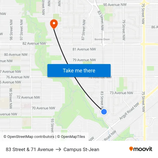 83 Street & 71 Avenue to Campus St-Jean map