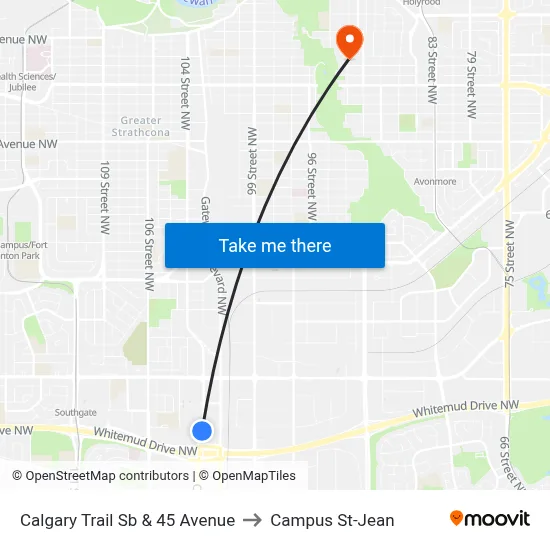 Calgary Trail Sb & 45 Avenue to Campus St-Jean map