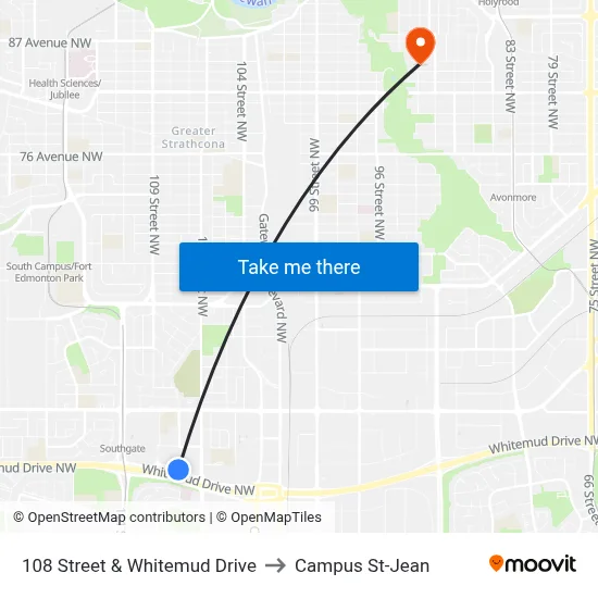 108 Street & Whitemud Drive to Campus St-Jean map