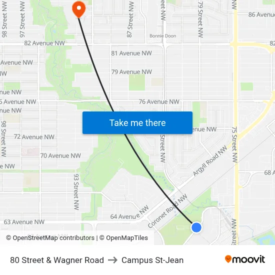 80 Street & Wagner Road to Campus St-Jean map