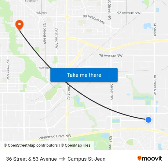 36 Street & 53 Avenue to Campus St-Jean map