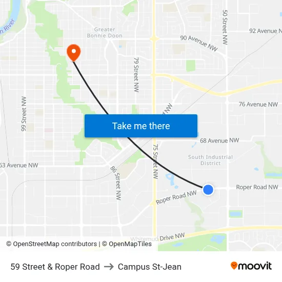 59 Street & Roper Road to Campus St-Jean map