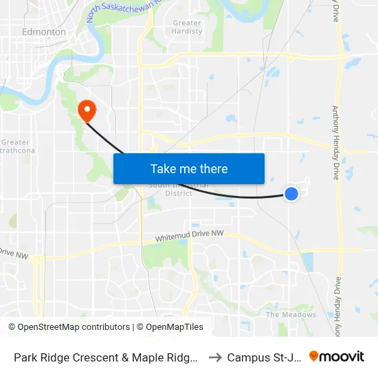 Park Ridge Crescent & Maple Ridge Drive to Campus St-Jean map