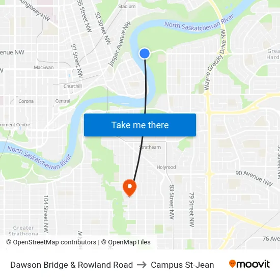 Dawson Bridge & Rowland Road to Campus St-Jean map