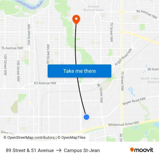 89 Street & 51 Avenue to Campus St-Jean map