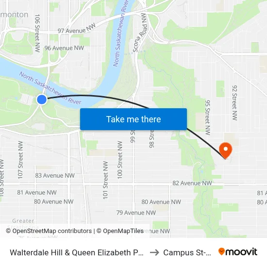 Walterdale Hill & Queen Elizabeth Park Road to Campus St-Jean map