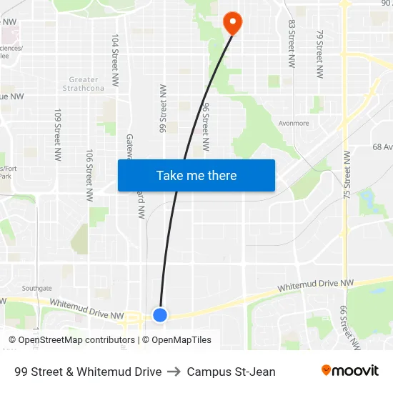 99 Street & Whitemud Drive to Campus St-Jean map