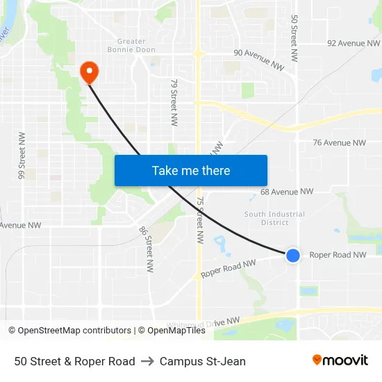 50 Street & Roper Road to Campus St-Jean map