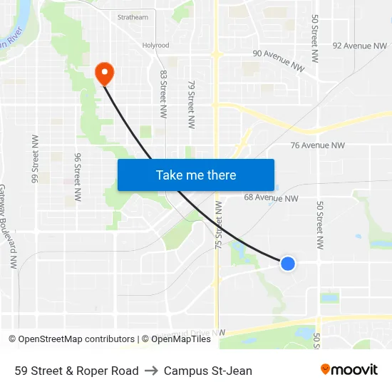 59 Street & Roper Road to Campus St-Jean map