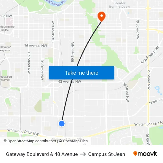 Gateway Boulevard & 48 Avenue to Campus St-Jean map