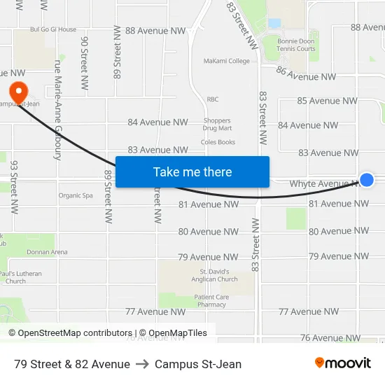 79 Street & 82 Avenue to Campus St-Jean map
