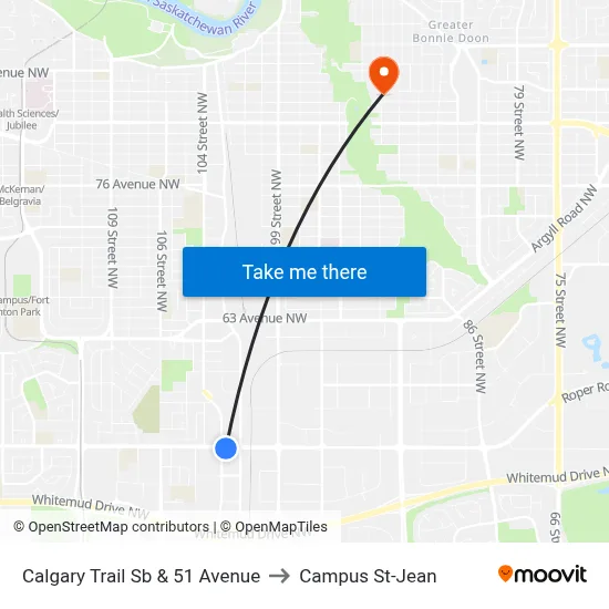Calgary Trail Sb & 51 Avenue to Campus St-Jean map