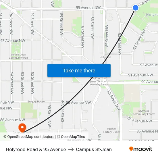 Holyrood Road & 95 Avenue to Campus St-Jean map