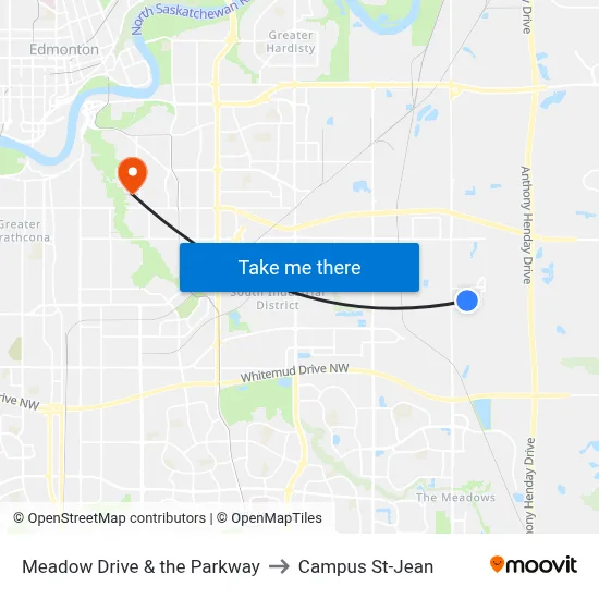 Meadow Drive & the Parkway to Campus St-Jean map