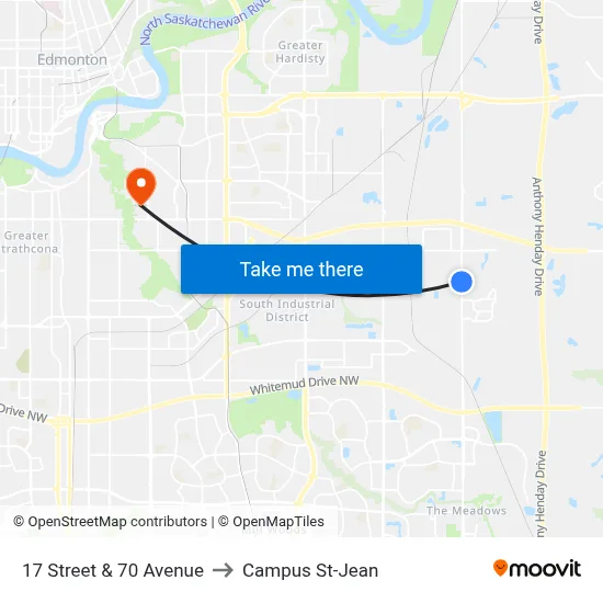 17 Street & 70 Avenue to Campus St-Jean map