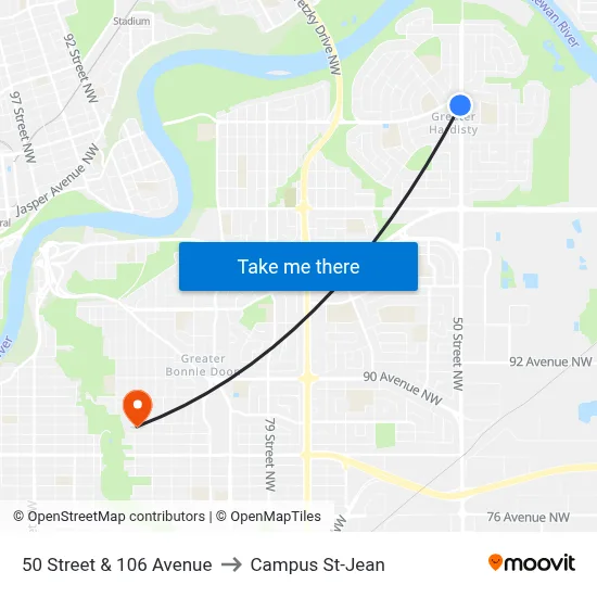 50 Street & 106 Avenue to Campus St-Jean map