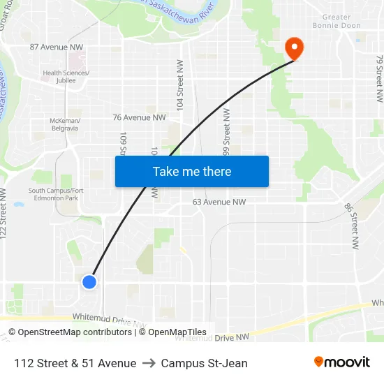 112 Street & 51 Avenue to Campus St-Jean map