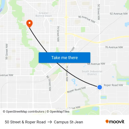 50 Street & Roper Road to Campus St-Jean map