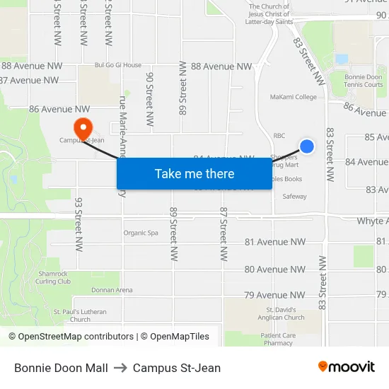 Bonnie Doon Mall to Campus St-Jean map